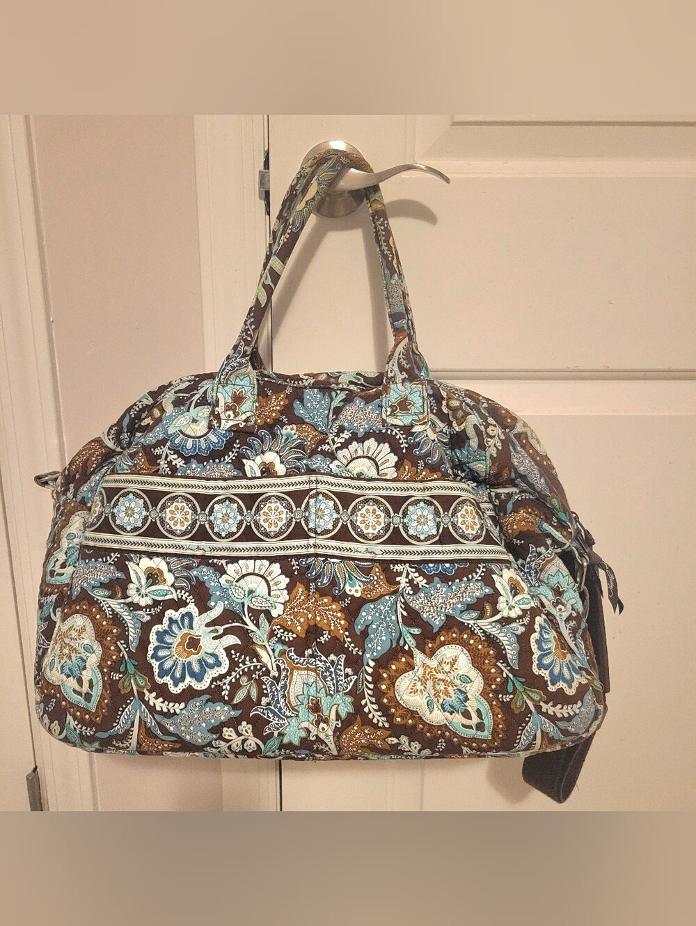 Vera Bradley Paisley Extra Large Weekender Travel Duffel bag Java Blue Quilted